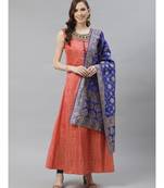 Made to Measure Pastel Woven Embroidered Anarkali Set with Contrast Banarasi Dupatta