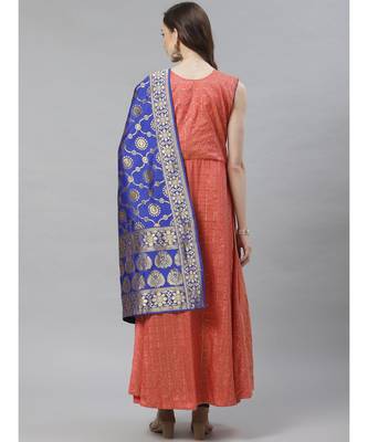 Made to Measure Pastel Woven Embroidered Anarkali Set with Contrast Banarasi Dupatta 2