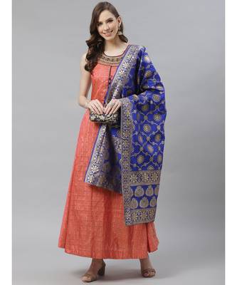 Made to Measure Pastel Woven Embroidered Anarkali Set with Contrast Banarasi Dupatta 3