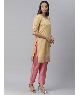 Banarasi Kurta Set with Zari meenakari Stylish weaving and Handloom dupatta 5