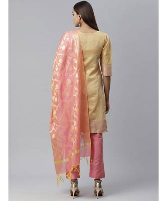 Banarasi Kurta Set with Zari meenakari Stylish weaving and Handloom dupatta 6