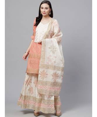 Pure Cotton Cambric Block Printing Stitched Suit with GottaPatti Embroidery & Shehrara 1