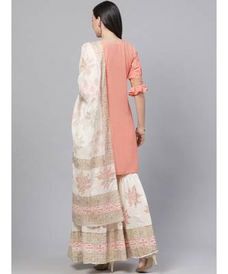 Pure Cotton Cambric Block Printing Stitched Suit with GottaPatti Embroidery & Shehrara 3