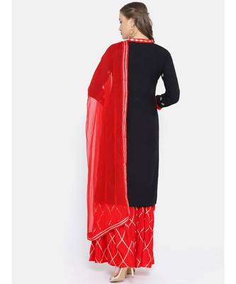 Black Gotta Patti Applique Embellished Kurta with Red Sharara and Chiffon Dupatta 3