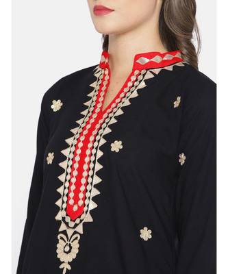 Black Gotta Patti Applique Embellished Kurta with Red Sharara and Chiffon Dupatta 4