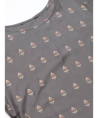 Grey Made to Measure Charcoal Grey Kurta Pants Set With Ethnic Gold Block Printing 4