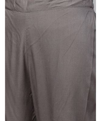 Grey Made to Measure Charcoal Grey Kurta Pants Set With Ethnic Gold Block Printing 5