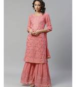 Pink Made to Measure Gota-Patti & Resham Embroidery Kurta Sharara Set with Chiffon Dupatta