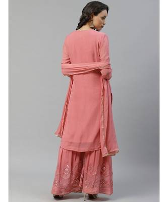 Pink Made to Measure Gota-Patti & Resham Embroidery Kurta Sharara Set with Chiffon Dupatta 2