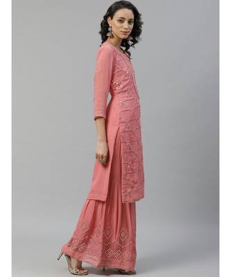 Pink Made to Measure Gota-Patti & Resham Embroidery Kurta Sharara Set with Chiffon Dupatta 3