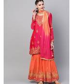 multicolor Made to Measure Embellished Kurta Sharara Set With Zari, Resham embroidery in a Jewelery inspired pattern