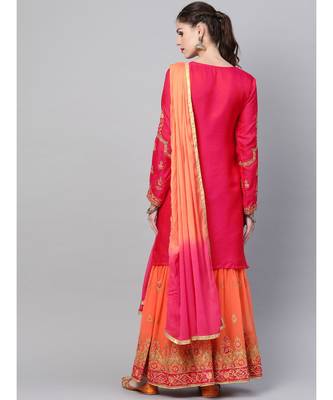 multicolor Made to Measure Embellished Kurta Sharara Set With Zari, Resham embroidery in a Jewelery inspired pattern 2