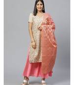 Beige Chanderi Stitched Suit with  Resham Embroidery & Woven Banarasi Dupatta