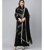 Black Made to Measure Black Kurta Pallazo Set with Gotta Patti Embroidery & Chiffon Dupatta