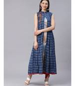 multicolor Made to Measure Printed Fusion Kurta Dhoti Set with Geometrical Print High Slit Jacket