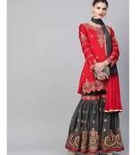 multicolor Made to Measure Embellished Kurta Sharara Set With Zari, Resham embroidery and scalloped hemline