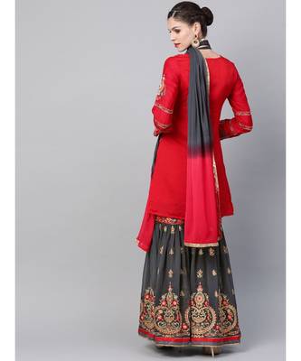 multicolor Made to Measure Embellished Kurta Sharara Set With Zari, Resham embroidery and scalloped hemline 2