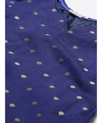 Blue Made to Measure Banarasi Woven Design Kurta Trousers Set & Woven Dupatta, Flared Sleeves 4