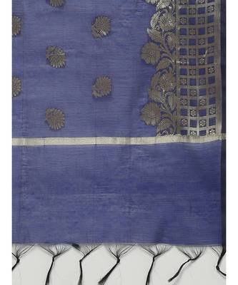 Blue Made to Measure Banarasi Woven Design Kurta Trousers Set & Woven Dupatta, Flared Sleeves 5