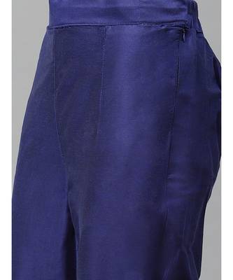 Blue Made to Measure Banarasi Woven Design Kurta Trousers Set & Woven Dupatta, Flared Sleeves 6