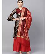 multicolor Made-to-Measure Kurta Set with Banarasi Handloom dupatta and Sharara