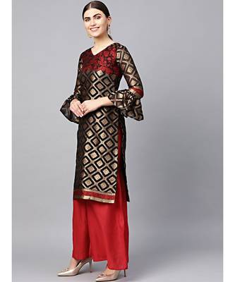 multicolor Made-to-Measure Kurta Set with Banarasi Handloom dupatta and Sharara 5