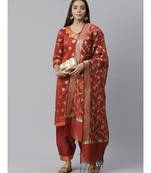 Maroon Banarasi Kurta Set with Zari meenakari Mughal Inspired weaving and Handloom dupatta