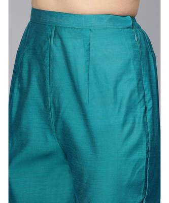 green Made-to-Measure Benarasi Kurta Set with Banarasi Handloom Dupatta and Pants 6