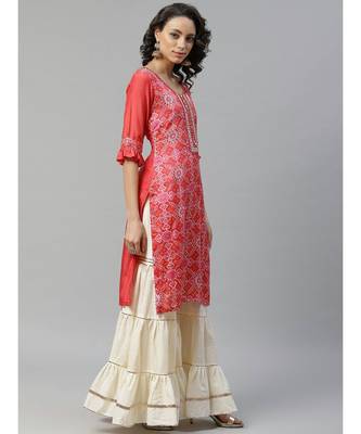 orange Mirror Neck line Art Silk Kurta,with Gotta Patti Sharara & Sequence Embroiderd Dupatta 2