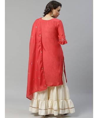 orange Mirror Neck line Art Silk Kurta,with Gotta Patti Sharara & Sequence Embroiderd Dupatta 3