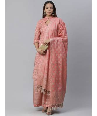 Pink Handloom Chanderi Kurta Set with Resham Weave Paisley Pattern & Banarasi Dupatta 1