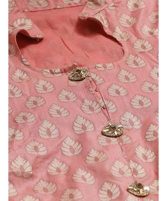 Pink Handloom Chanderi Kurta Set with Resham Weave Paisley Pattern & Banarasi Dupatta 3