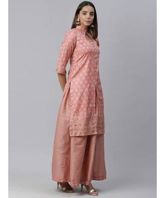 Pink Handloom Chanderi Kurta Set with Resham Weave Paisley Pattern & Banarasi Dupatta 6