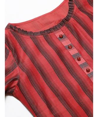Red Chanderi Silk Stitched Suit with Digital Handloom & Indie Print with Maheshwari Dupatta 5