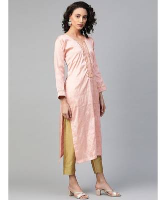 multicolor Made To Measure Fusion Woven Pastel Kurta Set with Gotta Patti Tassels & Pants 4
