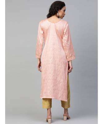 multicolor Made To Measure Fusion Woven Pastel Kurta Set with Gotta Patti Tassels & Pants 5