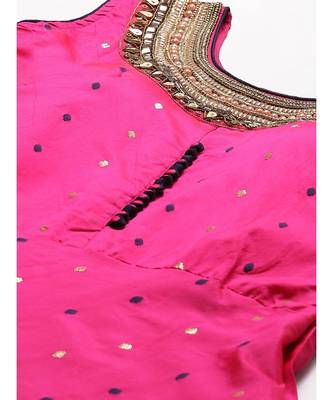 magenta Made to Measure Bright Pink Woven Anarkali Set with Contrast Banarasi Dupatta 2