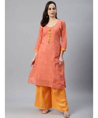 multicolor Made To Measure Fusion Woven Kurta Set with Stone Buttons,Tassels & Contrast Pants 1