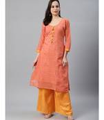 multicolor Made To Measure Fusion Woven Kurta Set with Stone Buttons,Tassels & Contrast Pants