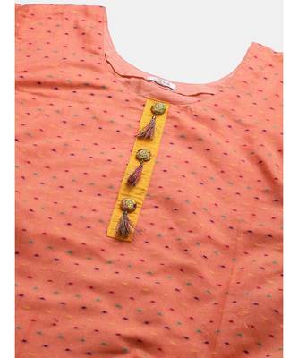multicolor Made To Measure Fusion Woven Kurta Set with Stone Buttons,Tassels & Contrast Pants 2