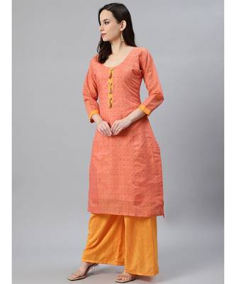 multicolor Made To Measure Fusion Woven Kurta Set with Stone Buttons,Tassels & Contrast Pants 4
