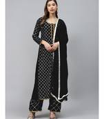 Black Made to Measure Black Kurta Pallazo Set with Gotta Patti Embroidery & Chiffon Dupatta