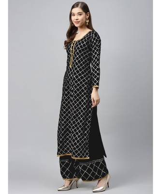 Black Made to Measure Black Kurta Pallazo Set with Gotta Patti Embroidery & Chiffon Dupatta 2