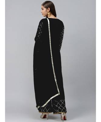 Black Made to Measure Black Kurta Pallazo Set with Gotta Patti Embroidery & Chiffon Dupatta 3