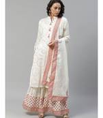 off white Made to Measure Sequence & Thread Embroidery Kurta Sharara Set with Gotta Patti Taping