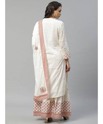 off white Made to Measure Sequence & Thread Embroidery Kurta Sharara Set with Gotta Patti Taping 4