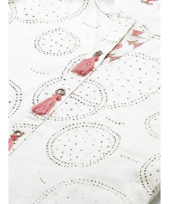 off white Made to Measure Sequence & Thread Embroidery Kurta Sharara Set with Gotta Patti Taping 5