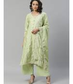 green Made to Measure a Chicken Resham Embroidery Suit With Pallozzos & Scalloped Lace Dupatta