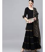 Black Cotton Kurta Set With Sharara, Gota Patti and Foil Print Dupatta