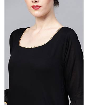 Black Cotton Kurta Set With Sharara, Gota Patti and Foil Print Dupatta 4